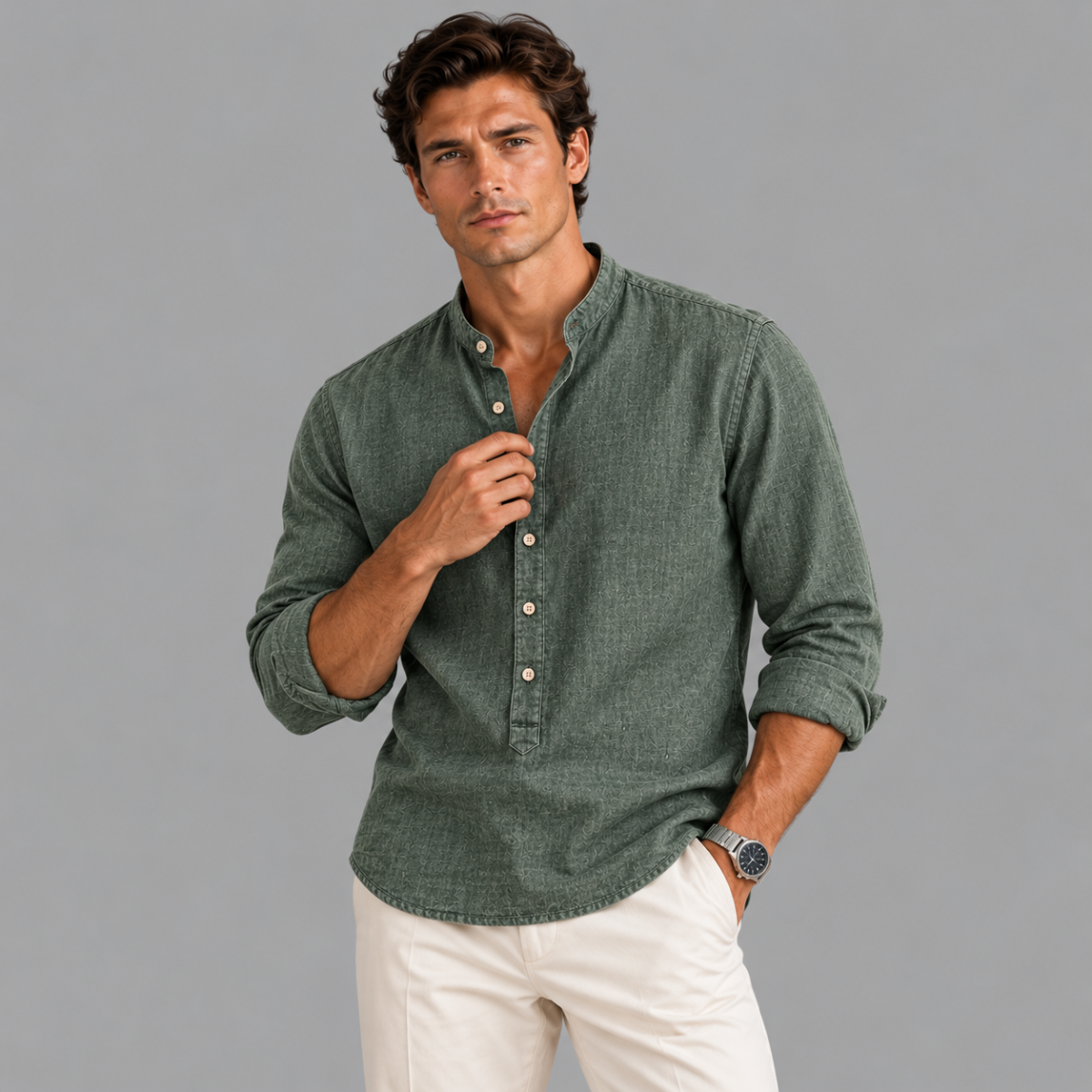 The Brooklyn Men's Vintage Collar Linen Henley Shirt