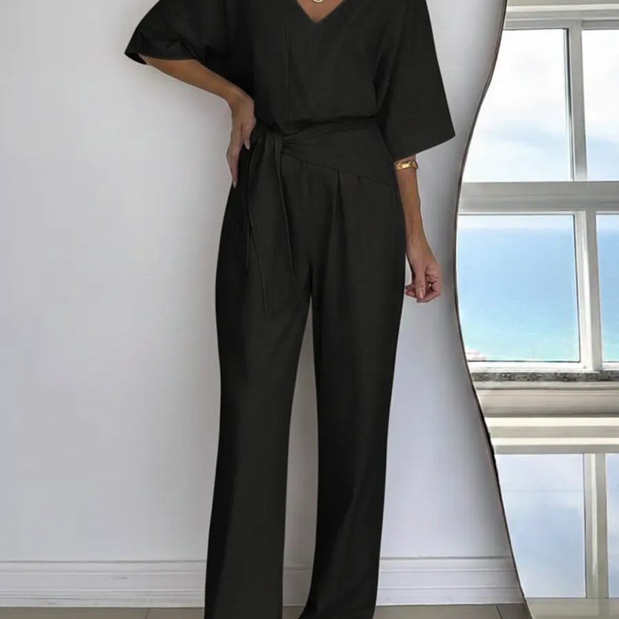 Women's Casual Ankle-Length Pocket Jumpsuit