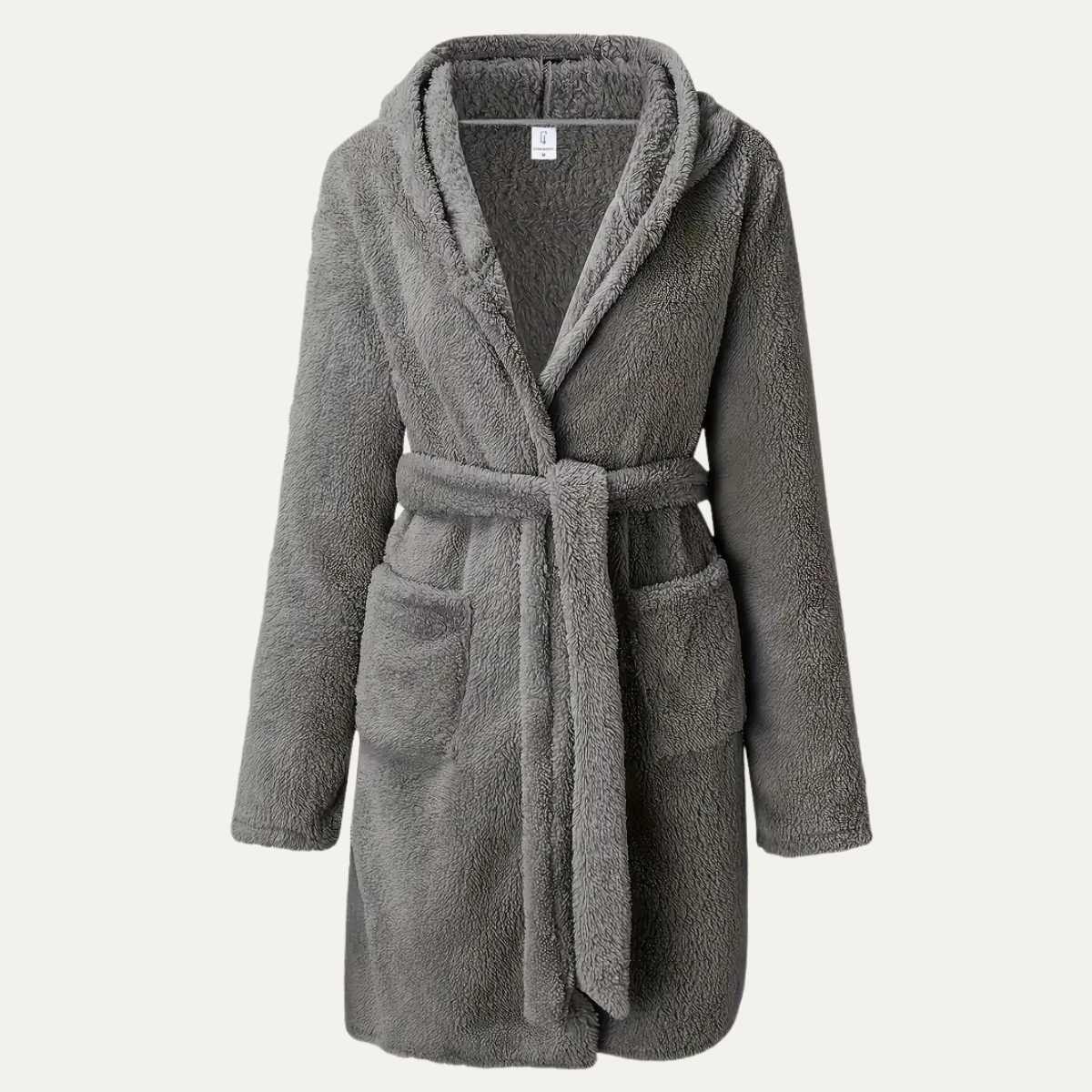 The Hungerford Men's Grey Fleece Hooded Bathrobe with Belt and Pockets