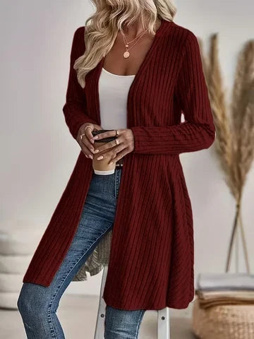 Women's Casual Ribbed V Neck Long Cardigan