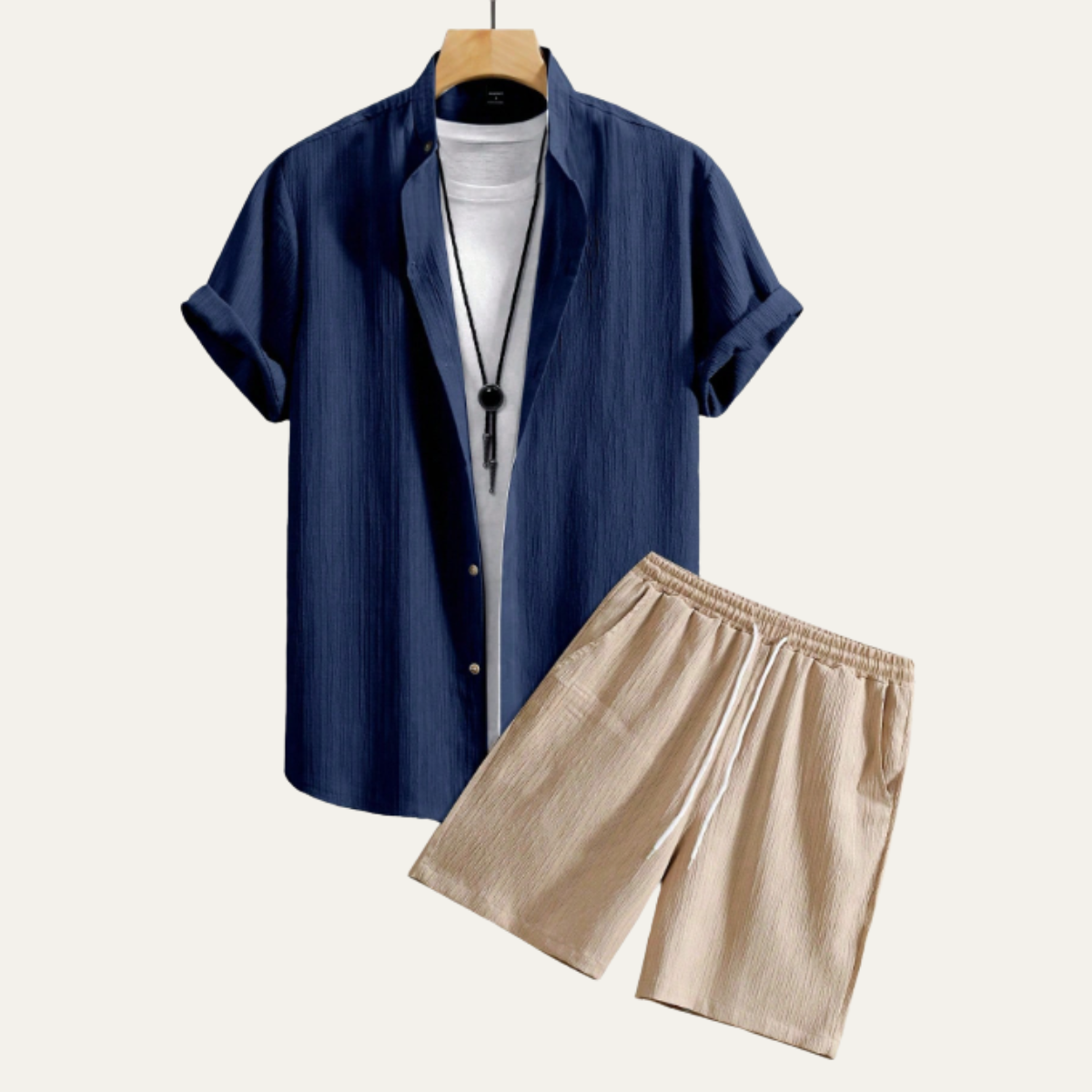 The Oakview Ridge Men’s Trendy Co-Ord Set – Button-Up Shirt & Drawstring Shorts