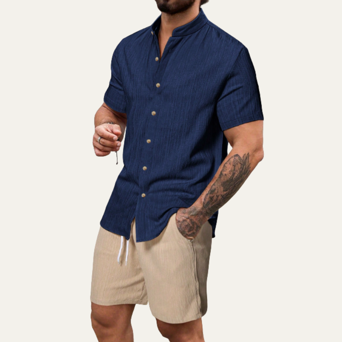 The Oakview Ridge Men’s Trendy Co-Ord Set – Button-Up Shirt & Drawstring Shorts