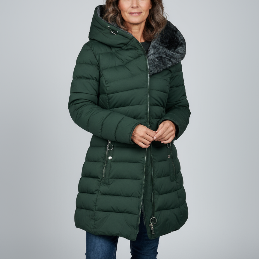 Women's Fur Hooded Puffer Coat – Long Quilted Winter Jacket