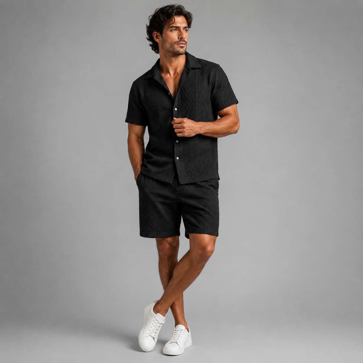 The Meadowridge Men’s Textured Summer Co-Ord Set Shirt & Shorts