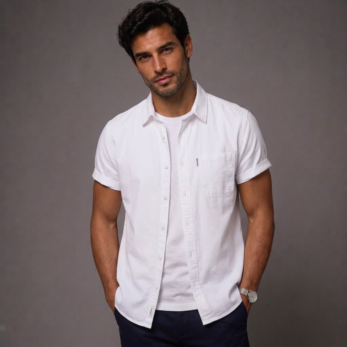 The Ashwater Men’s 100% Cotton Casual Shirt with Pocket