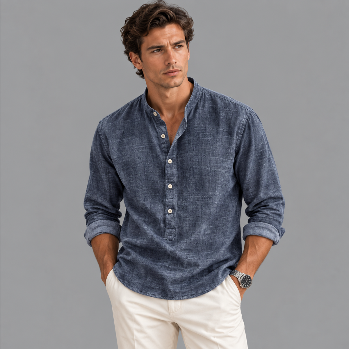The Brooklyn Men's Vintage Collar Linen Henley Shirt