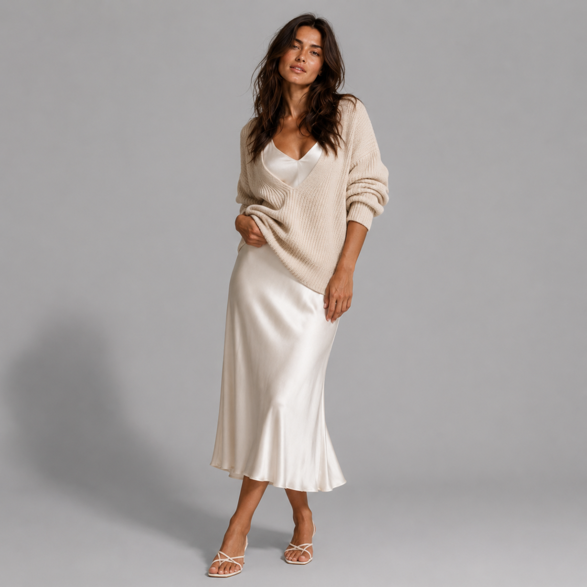 Premium Sweater & Satin Maxi Skirt Set