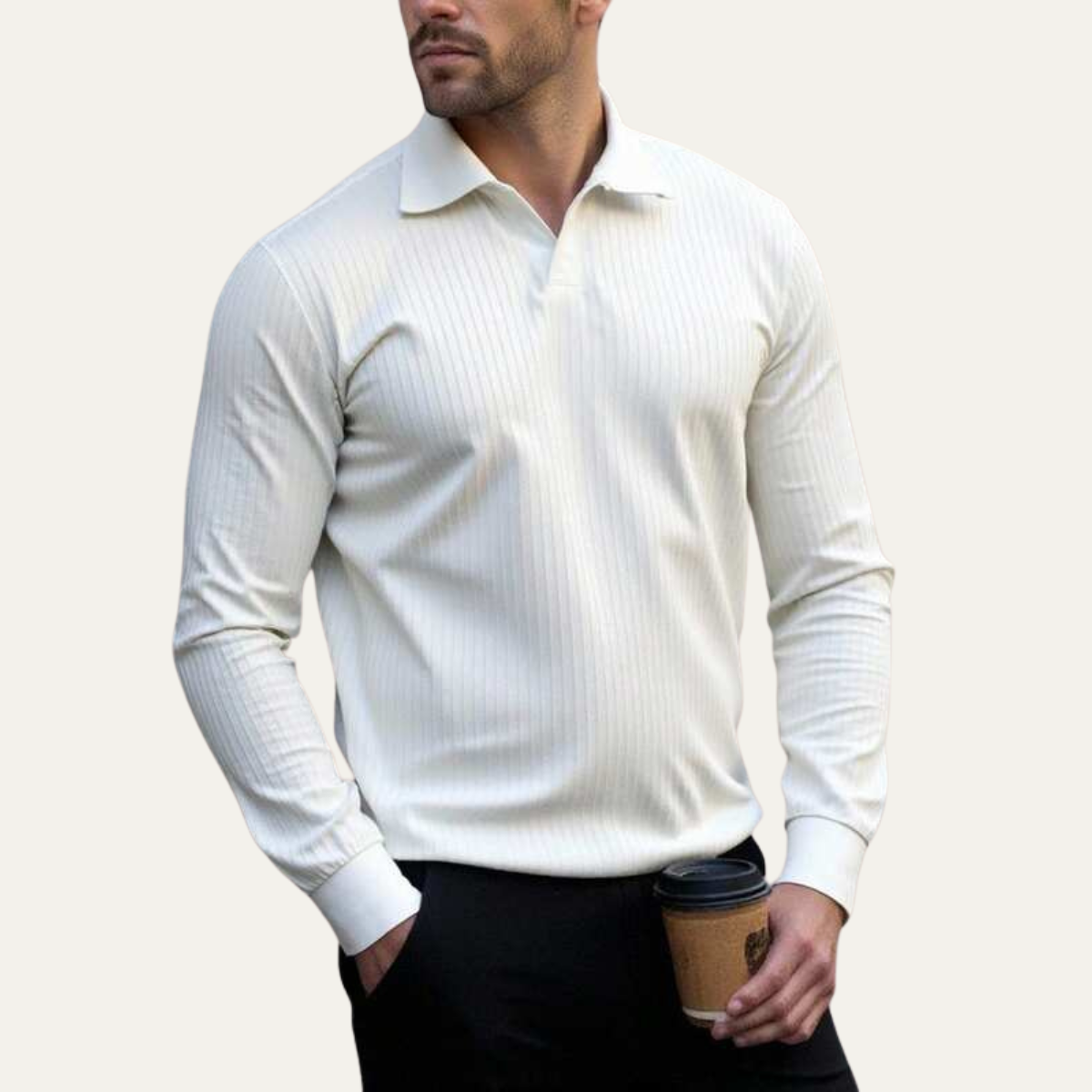 The Ironcrest Hill Men’s Casual Long Sleeve Ribbed Knit Polo Shirt