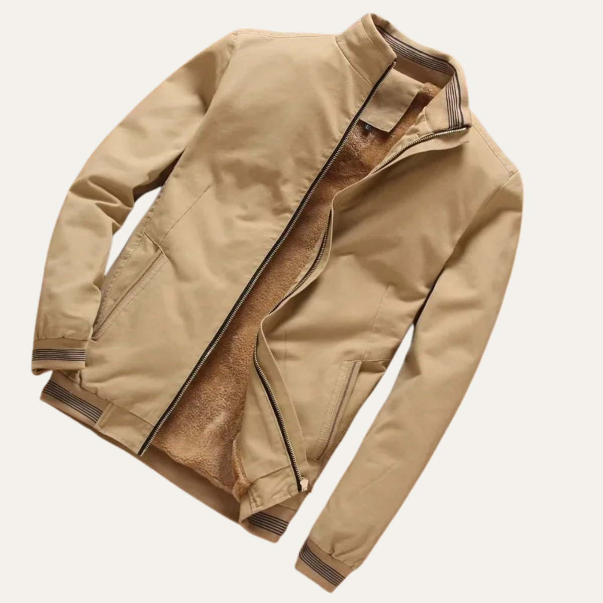 Men's Sherpa Fleece Lined Bomber Jacket Cream