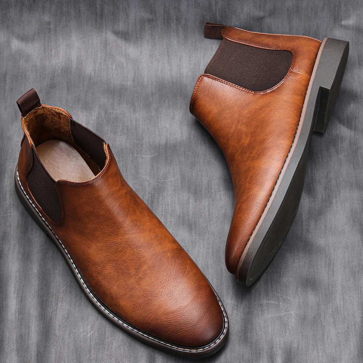 The Montalcino Men’s Brown Classic Leather Slip On Chelsea Boots