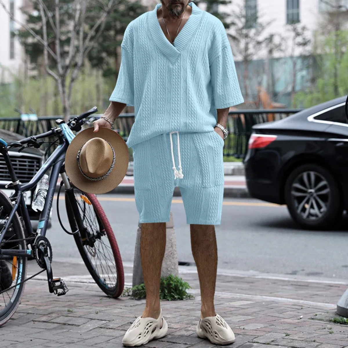 The Redwood Park Men’s Light Summer Knitted Set – Polo Shirt & Shorts