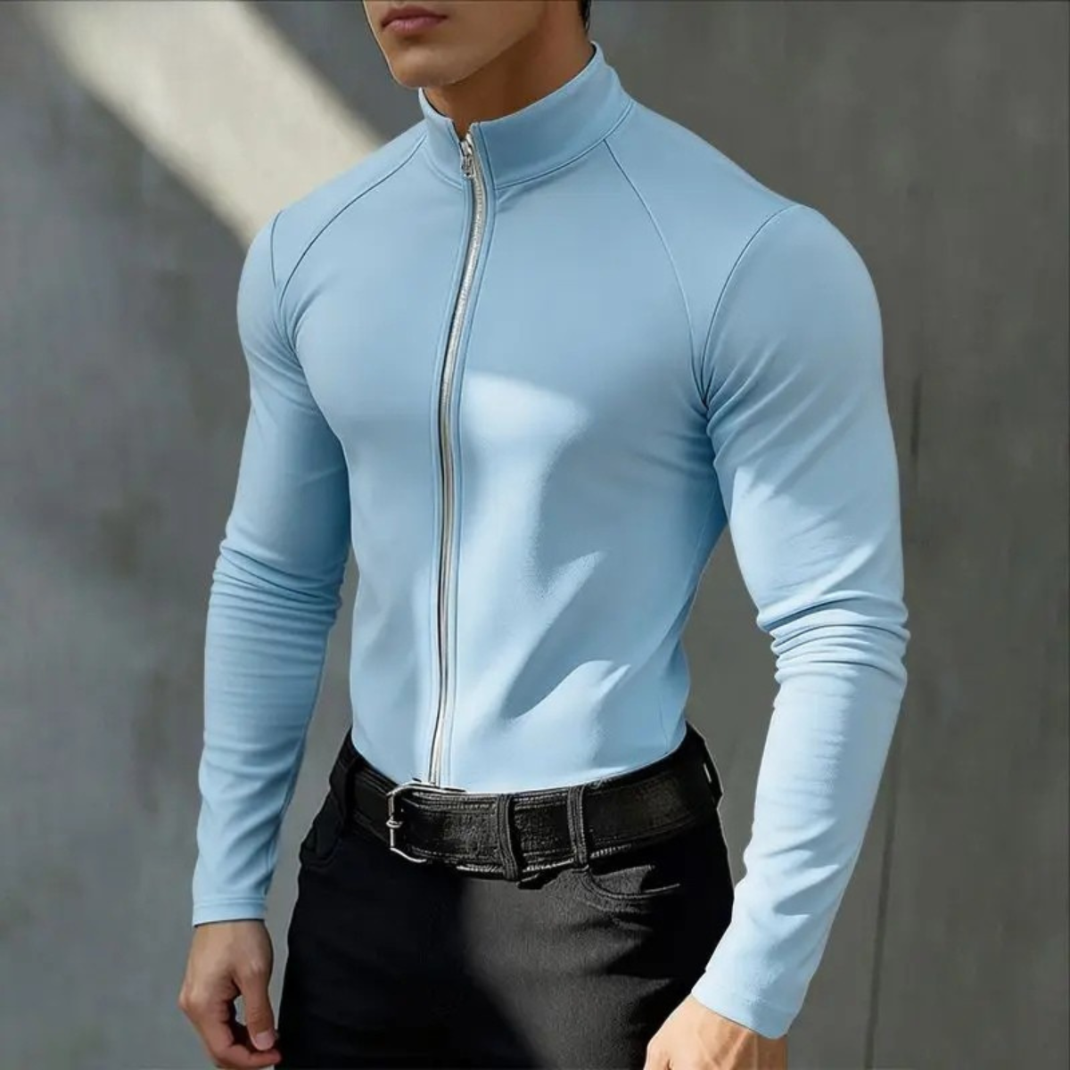 The Sassari Men’s Slim Fit Zip Up Casual Turtleneck Shirt