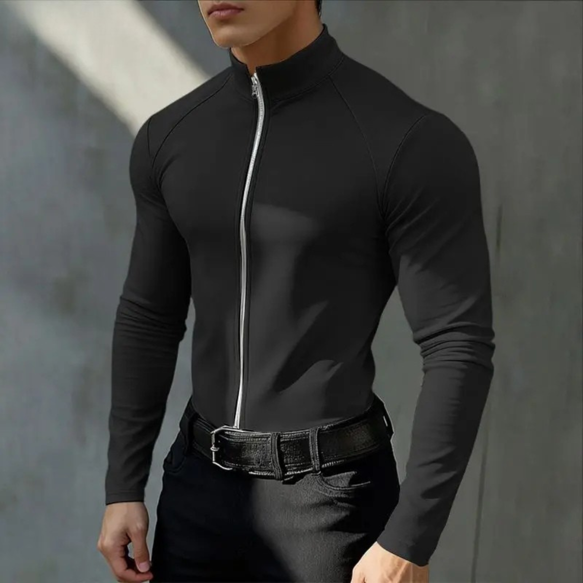 The Sassari Men’s Slim Fit Zip Up Casual Turtleneck Shirt