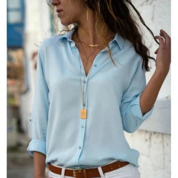 Women's Long Sleeve Button Up Blouse with Relaxed Fit