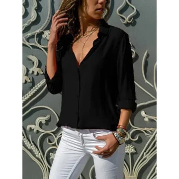 Women's Long Sleeve Button Up Blouse with Relaxed Fit