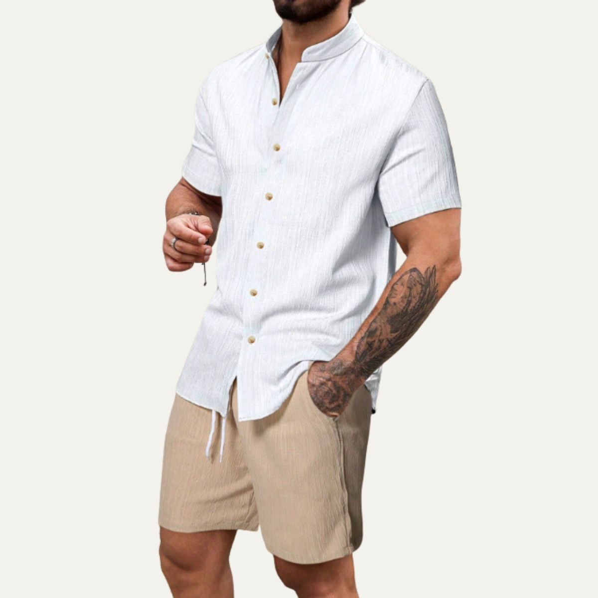 The Oakview Ridge Men’s Trendy Co-Ord Set – Button-Up Shirt & Drawstring Shorts
