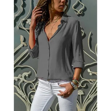 Women's Long Sleeve Button Up Blouse with Relaxed Fit