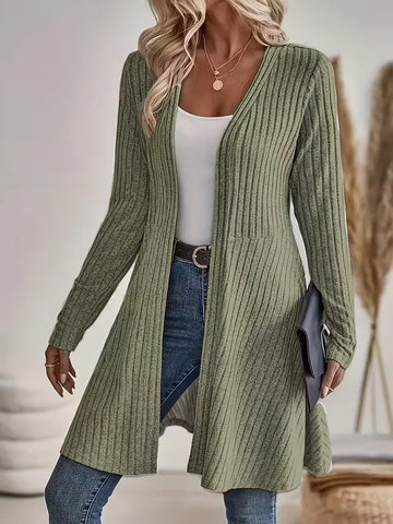 Women's Trendy Ribbed V Neck Long Cardigan