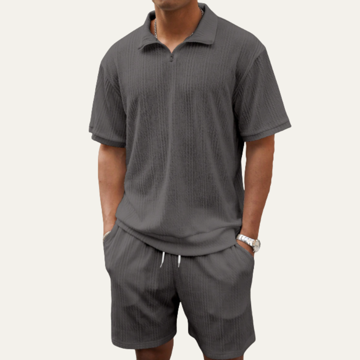 The Fairview Lane Men’s Solid Colour Casual Set – Polo Shirt & Shorts