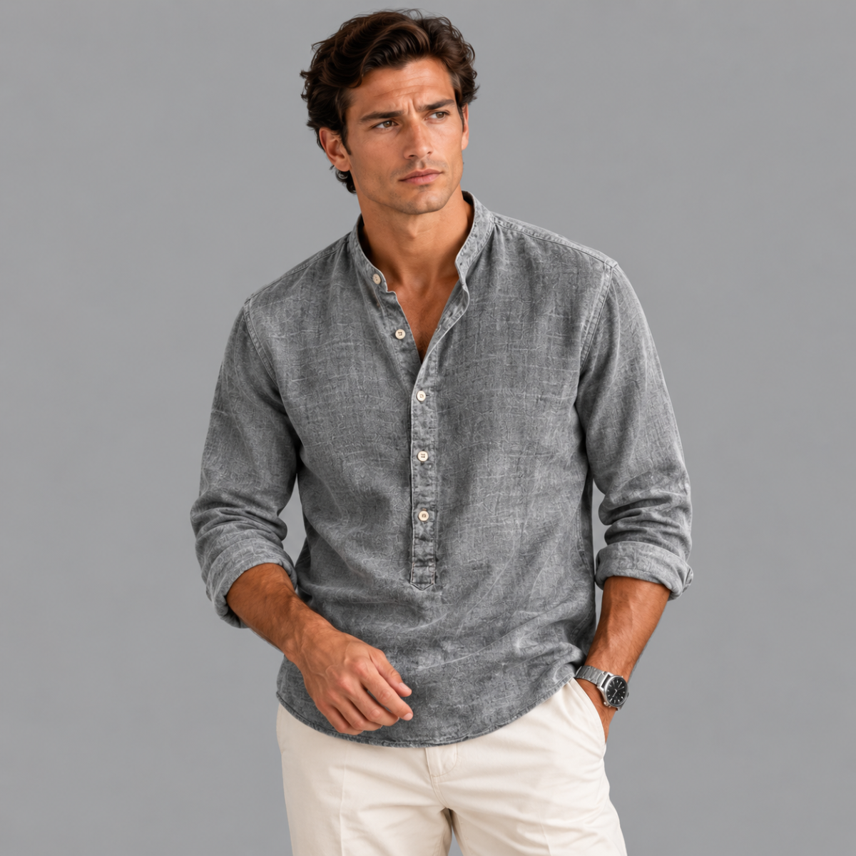 The Brooklyn Men's Vintage Collar Linen Henley Shirt