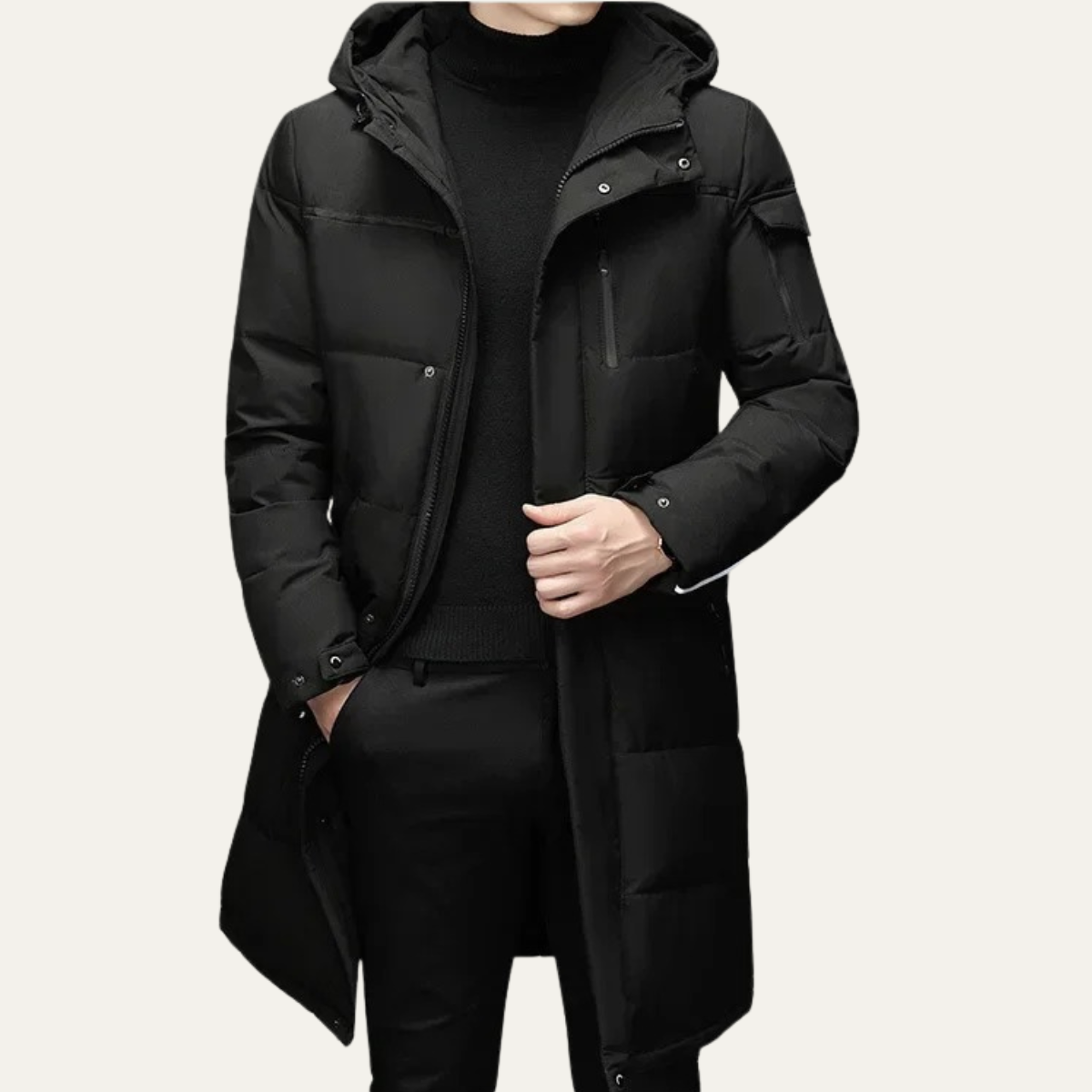 The Woking Men’s Thermal Longline Black Puffer Coat with Hood