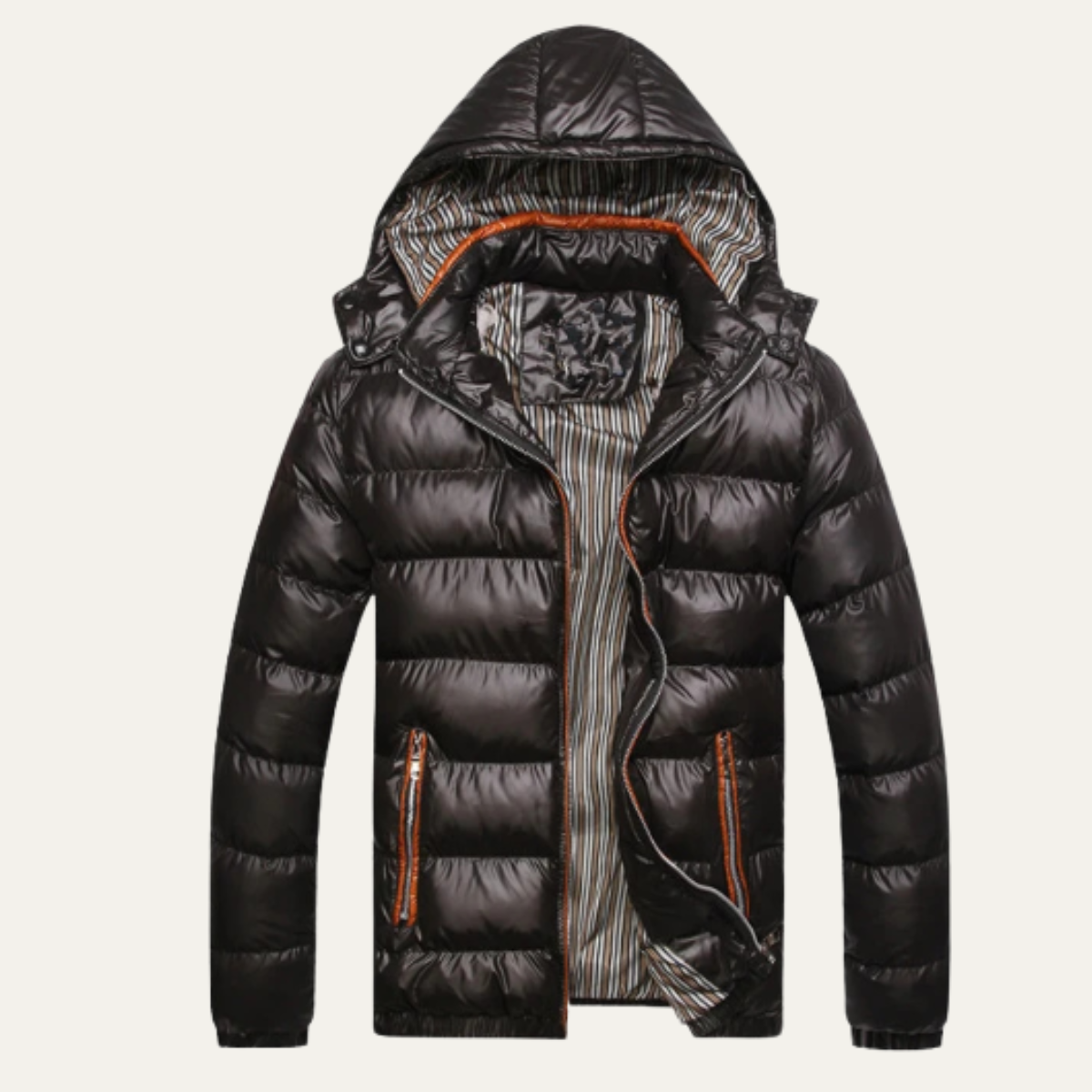 The San Casciano Men’s Hooded Puffer Jacket with Quilted Padding – Black