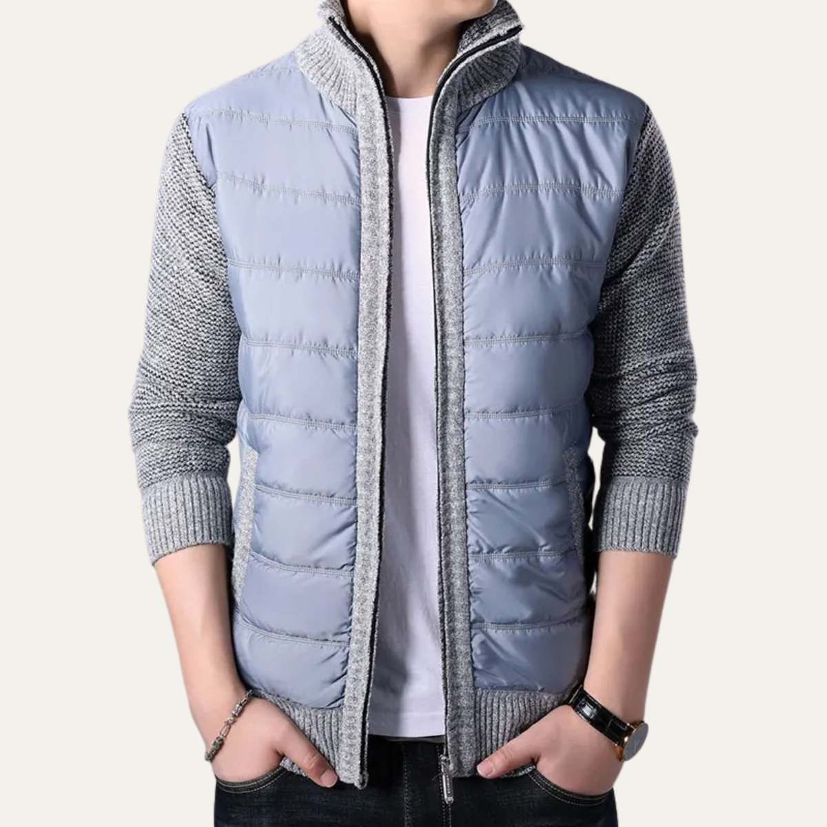 The Dundee Men’s Winter Knit-Sleeve Zip Up Puffer Jacket