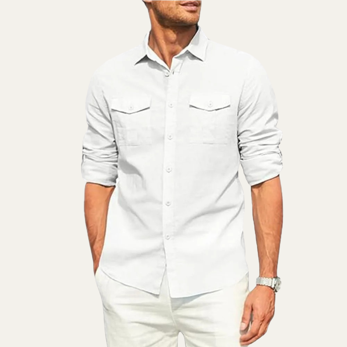 The Riccione Men’s Cotton Linen Double Pocket Button Up Cargo Shirt
