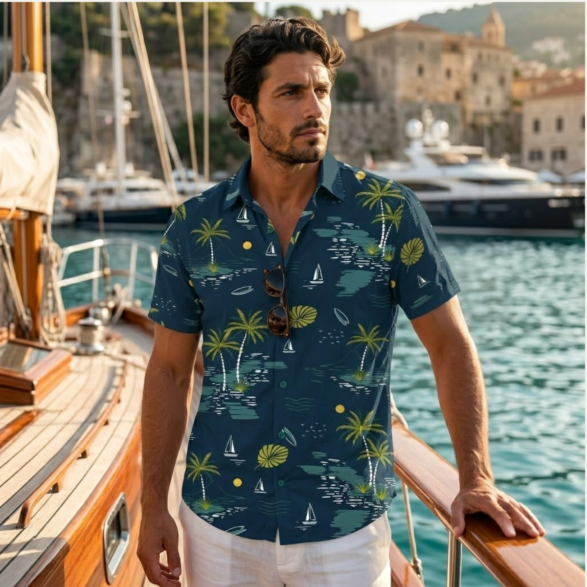 The Brookland Men’s Tropical Coconut Print Hawaiian Casual Shirt