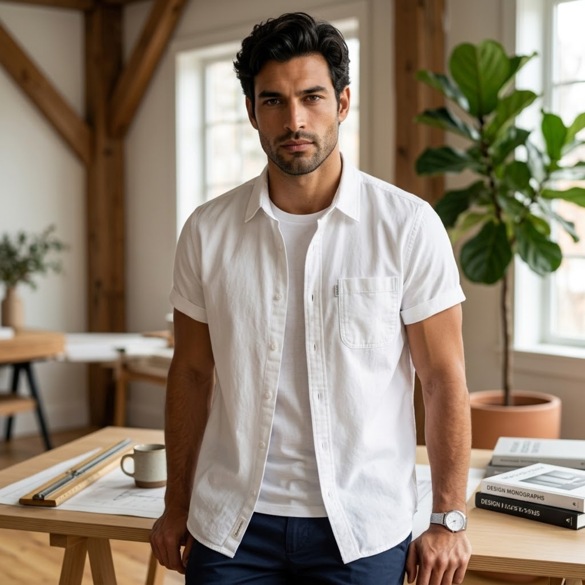 The Ashwater Men’s 100% Cotton Casual Shirt with Pocket