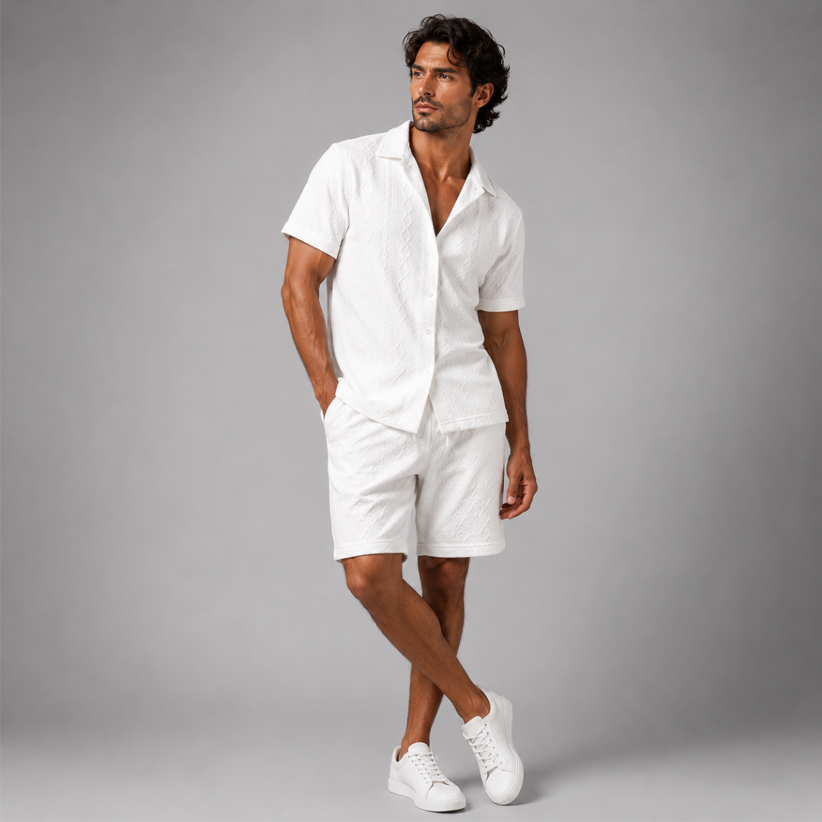 The Meadowridge Men’s Textured Summer Co-Ord Set Shirt & Shorts