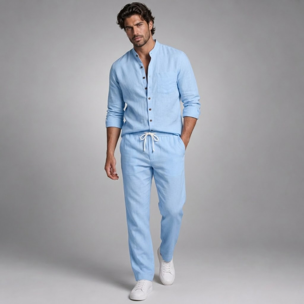 The Pineview Men’s Cotton Linen Two Piece Shirt Set