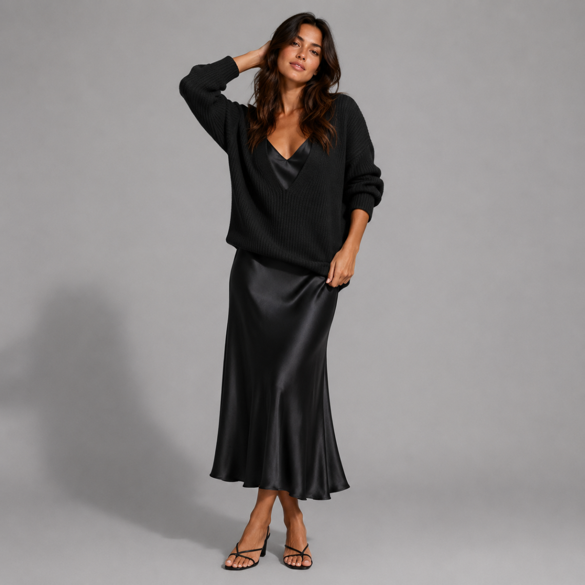 Premium Sweater & Satin Maxi Skirt Set