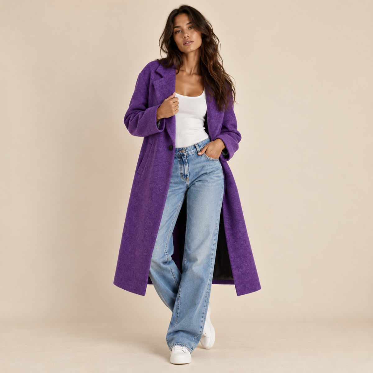 Women's Oversized Wool Coat – Long Single Breasted Winter Overcoat