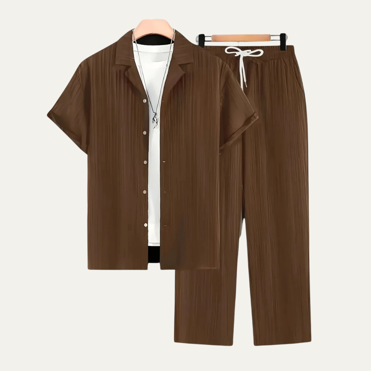 The Dervio Men’s Linen Two Piece Set – Lightweight Button-Up Shirt &amp; Relaxed Pants