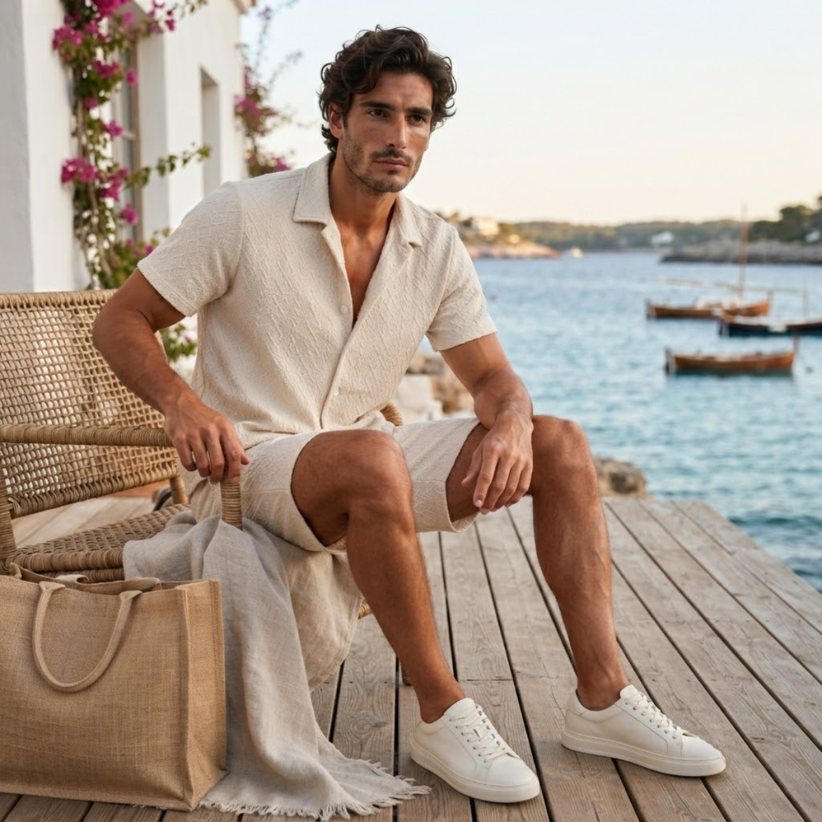 The Meadowridge Men’s Textured Summer Co-Ord Set Shirt & Shorts