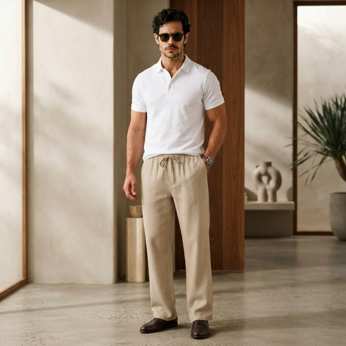 The Cedarhill Men’s Soft Linen Wide Leg Casual Pants