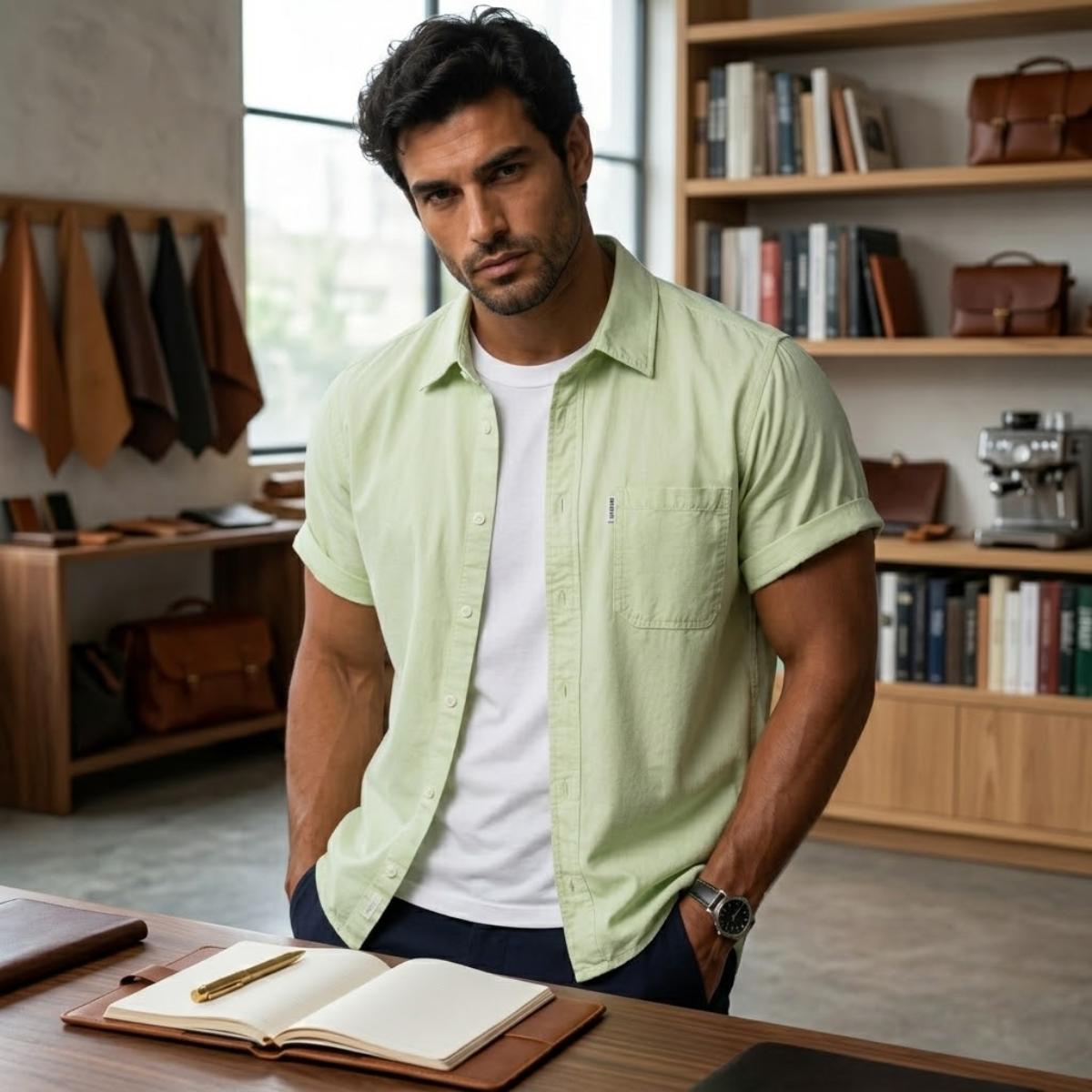 The Ashwater Men’s 100% Cotton Casual Shirt with Pocket
