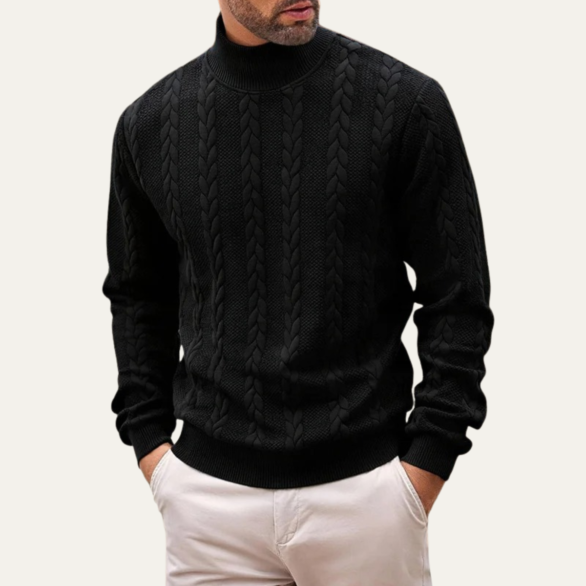 The Paestum Men’s Warm Ribbed Cable Knit Turtleneck Sweater