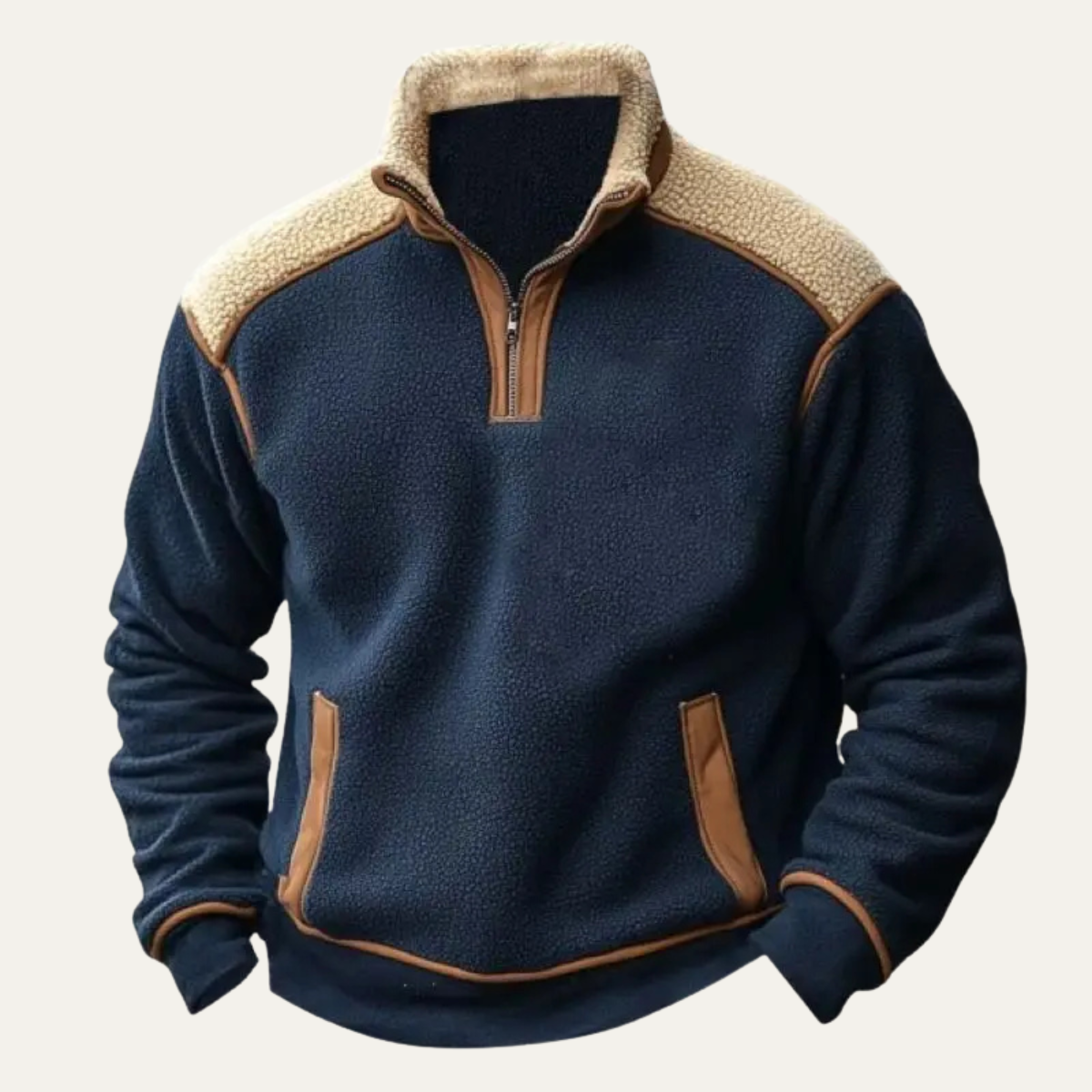 The Willowfall Men's Warm Colour Block Sherpa Fleece Half Zip Sweater