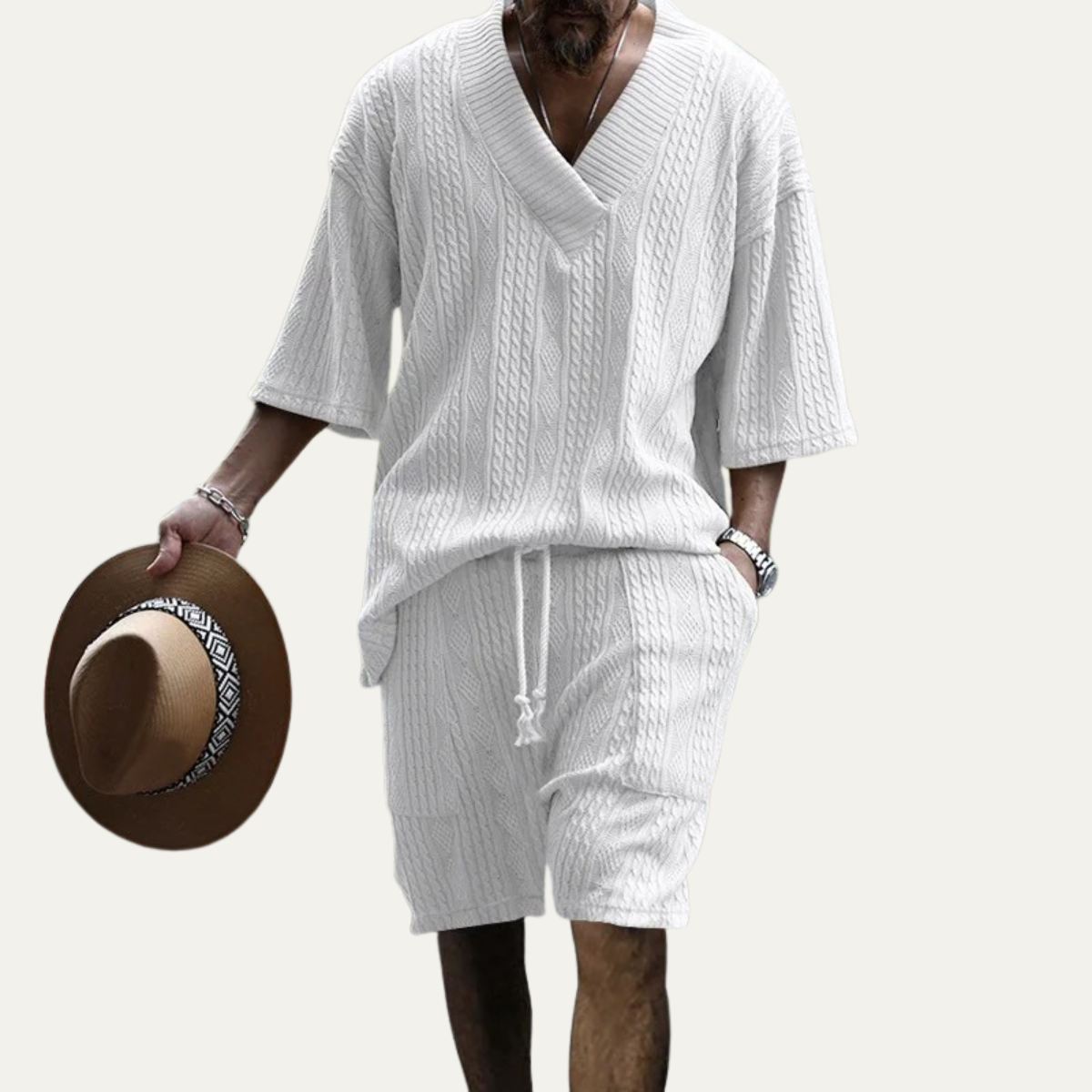 The Glenhurst Ridge Men’s Breathable Summer Knitted Set – Polo Shirt & Shorts