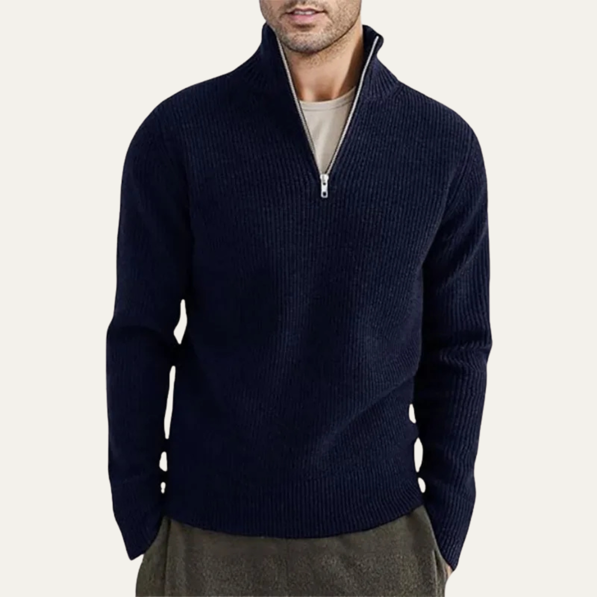 The Hawkington Men's Ribbed Warm Mock Neck Half Zip Knit Sweater