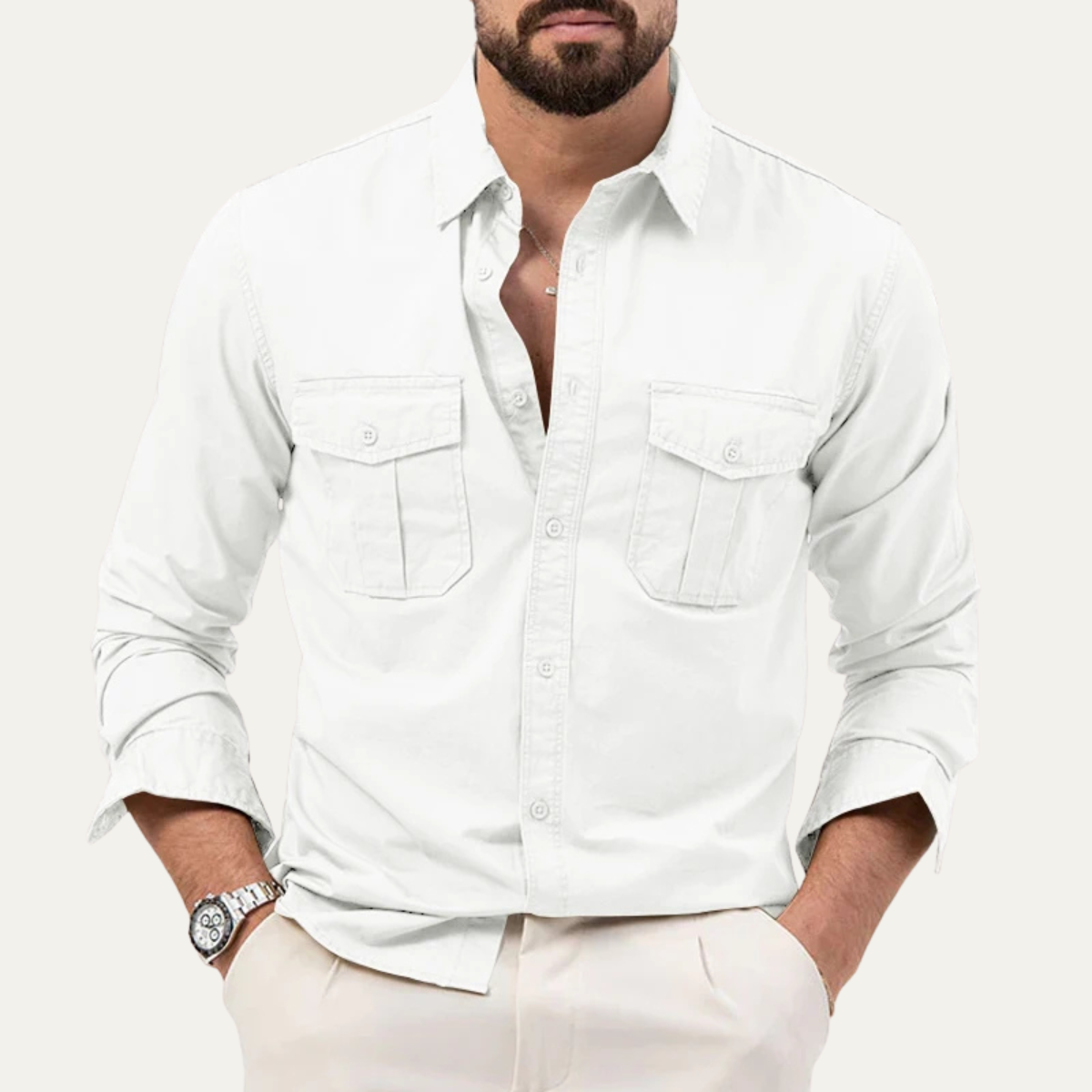 The Brookwater Men’s Retro Solid Button-Up Shirt