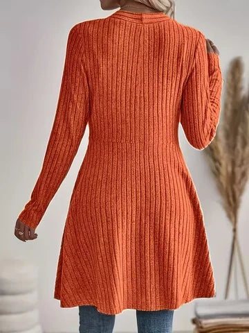Women's Casual Ribbed V Neck Long Cardigan