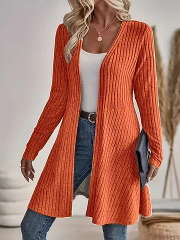 Women's Casual Ribbed V Neck Long Cardigan