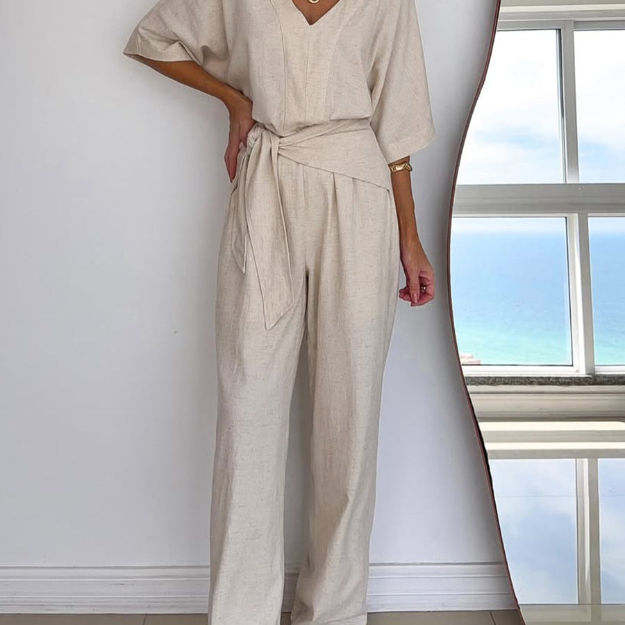 Women's Casual Ankle-Length Pocket Jumpsuit