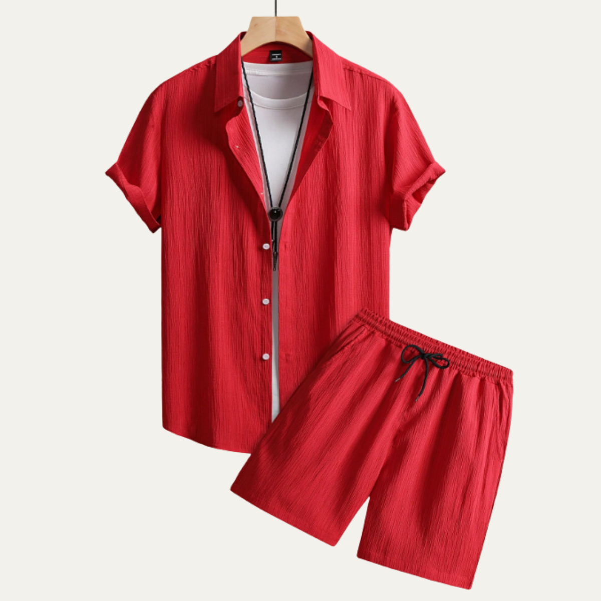 The Pinefield Men’s Summer Co-Ord Set – Button-Up Shirt & Drawstring Shorts