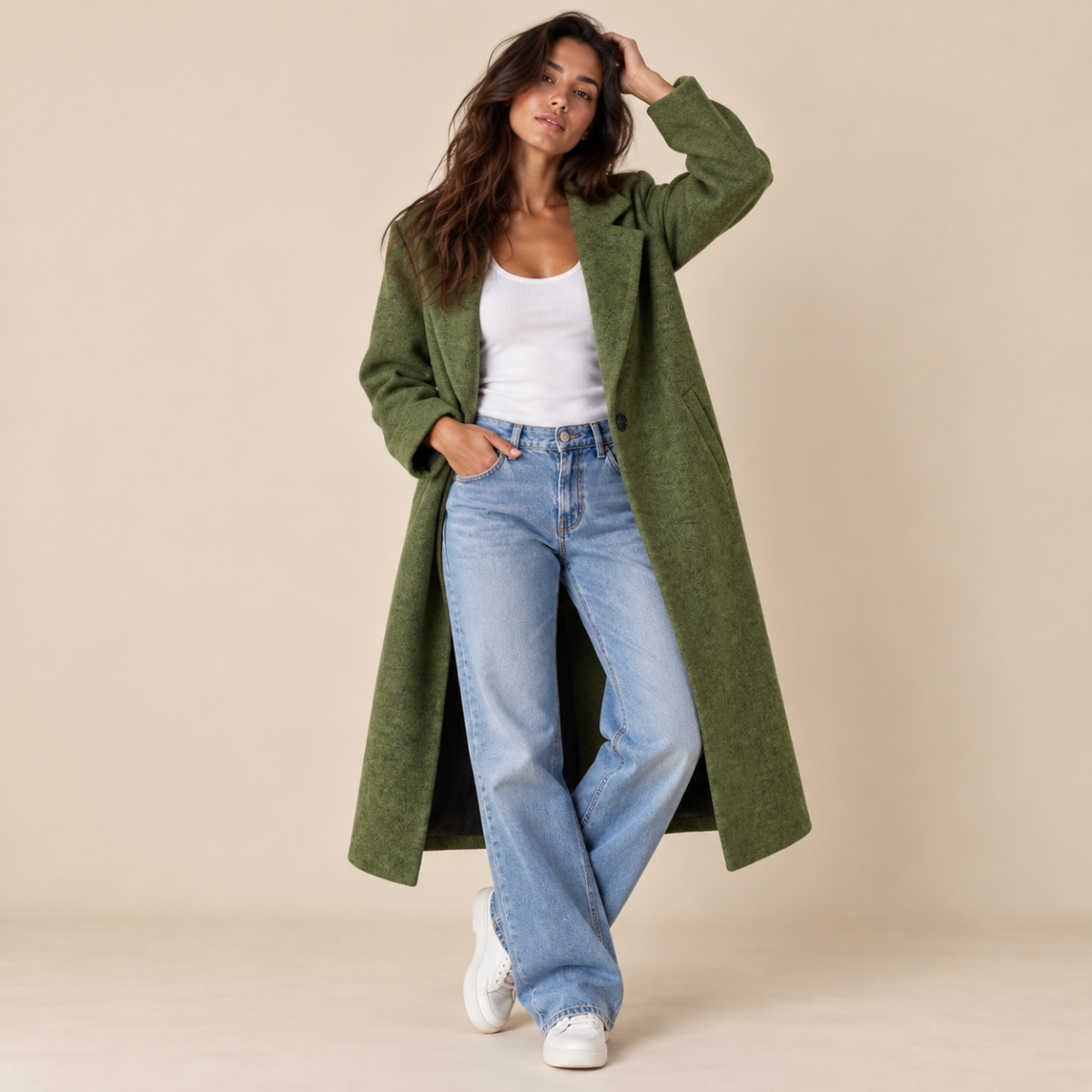 Women's Oversized Wool Coat – Long Single Breasted Winter Overcoat
