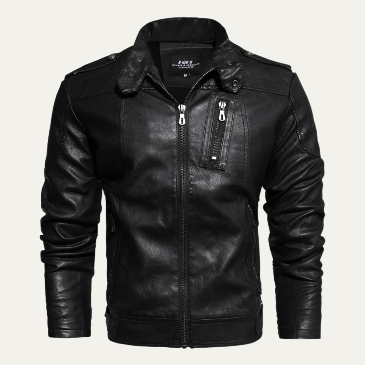 The Alderhill Men’s Modern Slim Flit Biker Leather Jacket