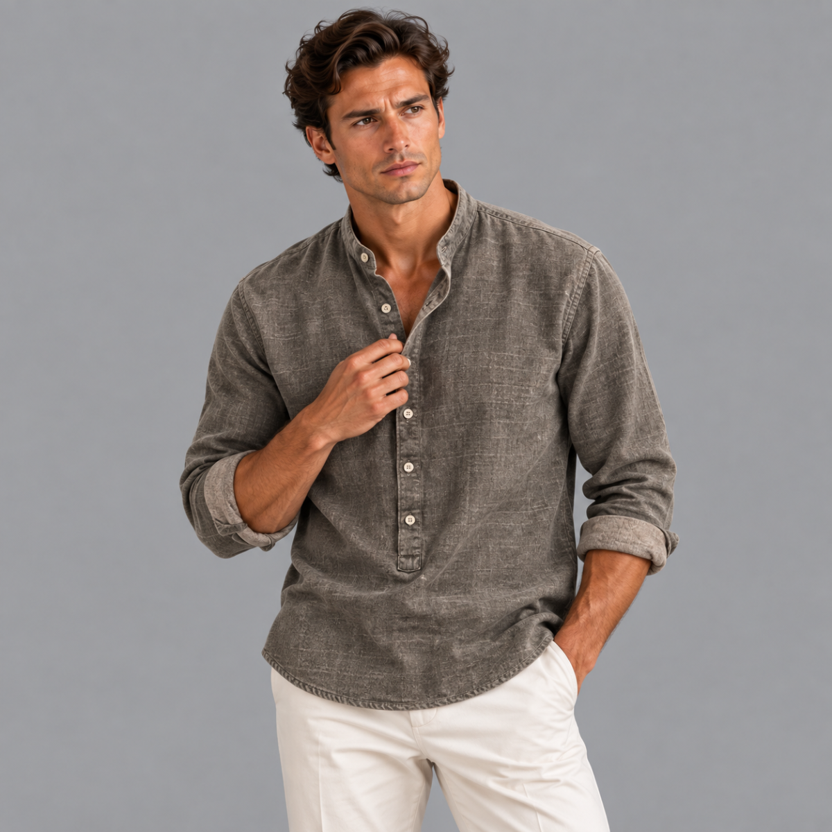 The Brooklyn Men's Vintage Collar Linen Henley Shirt